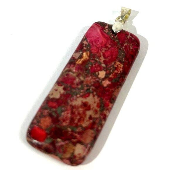 Fuchsia Pink Red Marbled Polished Smooth Stone Pendant Rounded Rectangle 2" - Picture 6 of 8